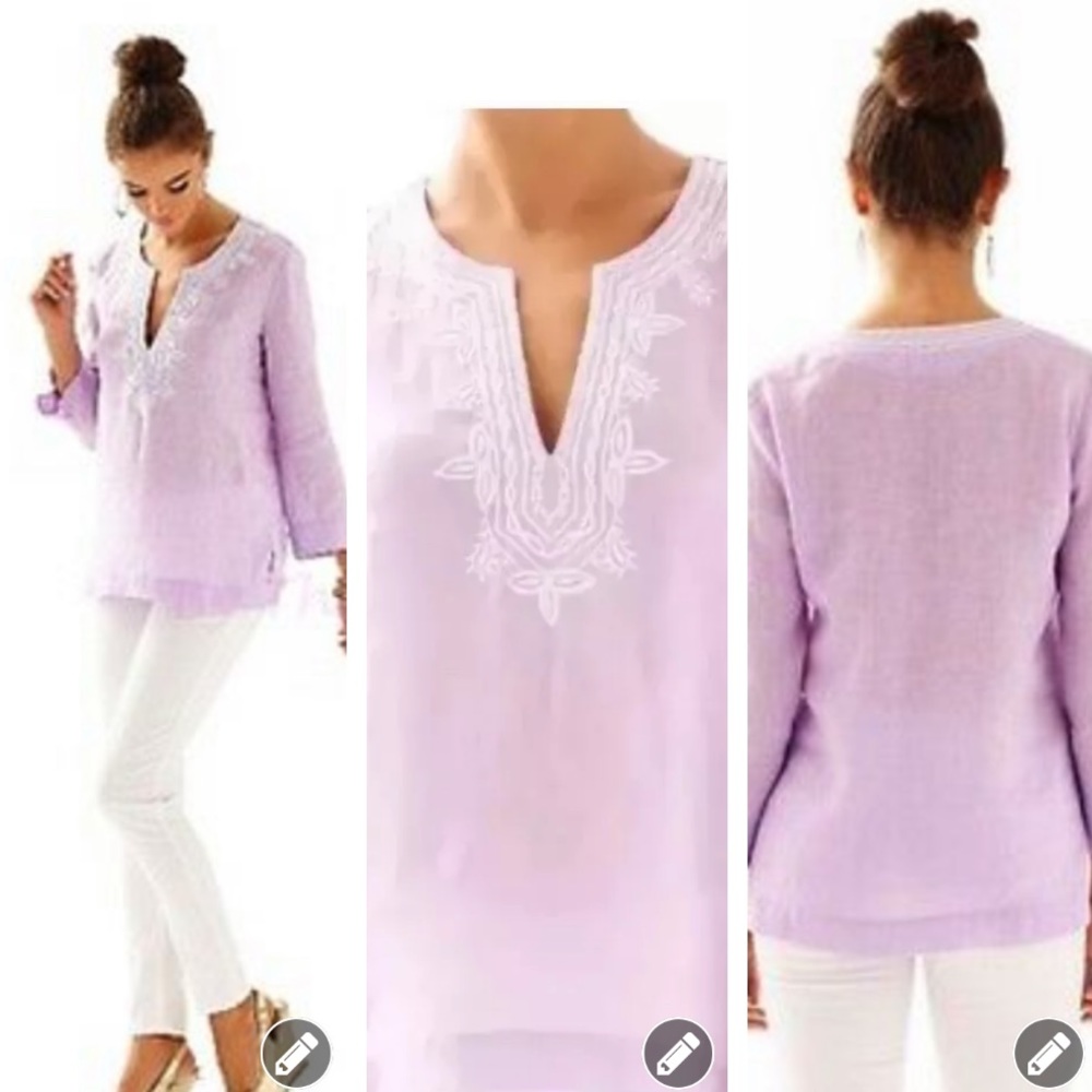 Linen Amelia Island Tunic - Iced Lilac